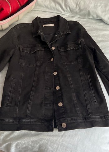 Düğmeli Siyah Kadın Denim Ceket - Görsel 4