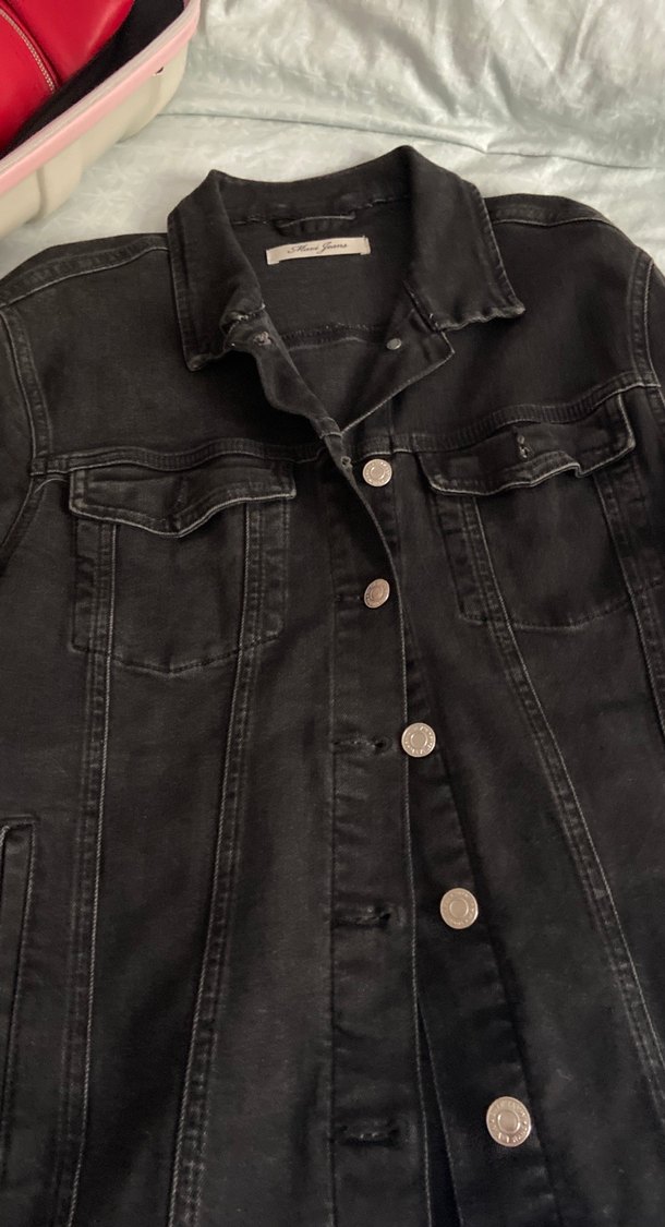 Düğmeli Siyah Kadın Denim Ceket - Görsel 2