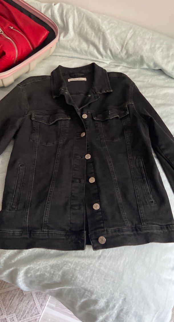 Düğmeli Siyah Kadın Denim Ceket - Görsel 4