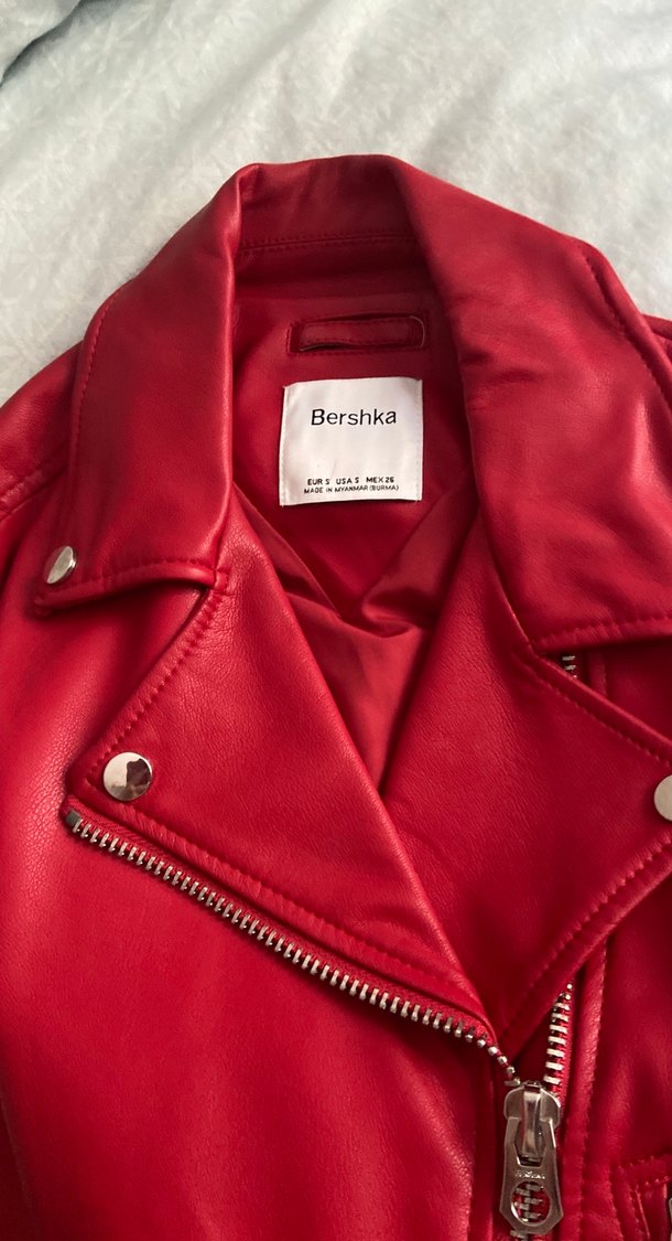 Kırmızı Kadın Deri Biker Ceket - Görsel 3