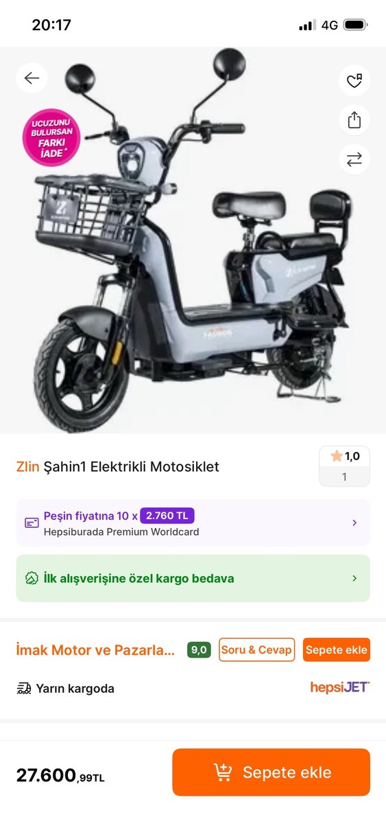 Gri Çocuk Scooterı Sepetli - Görsel 5
