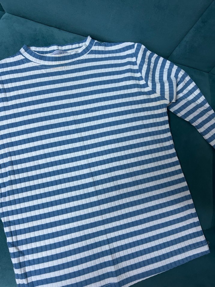 Mavi Gri Çizgili kadın body - Görsel 2