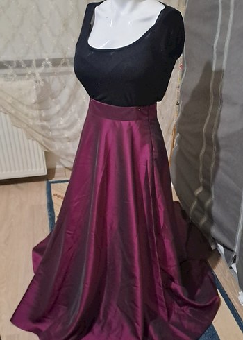 Bordo Uzun Drapeli Kadın Abiye Elbise - Görsel 2