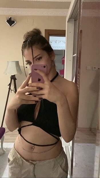 m Beden Siyah dekolteli crop