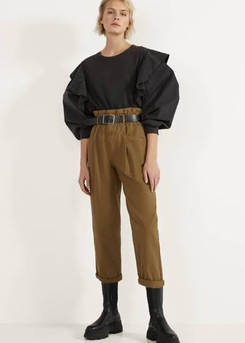 Bershka Bershka Kemerli Yüksek Bel Kadın Pantolon