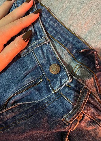 xs Beden mavi Renk Koyu Mavi Bağlama Desenli Kadın Skinny Jean