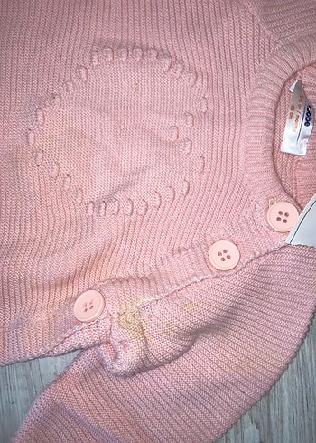 Düğmeli Pembe Kız Triko Hırka - Görsel 4