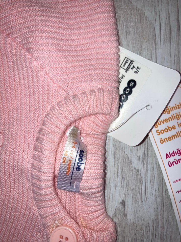 Düğmeli Pembe Kız Triko Hırka - Görsel 3