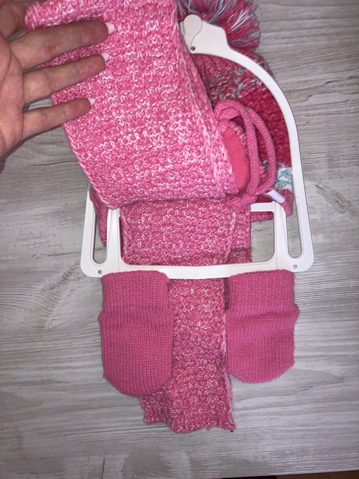Çiçek Detaylı Pembe Örgü Çocuk Bere ve Atkı Seti - Görsel 3