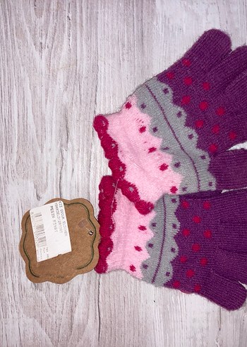 Mor Nakışlı Kız Çocuk Eldiveni - Görsel 2