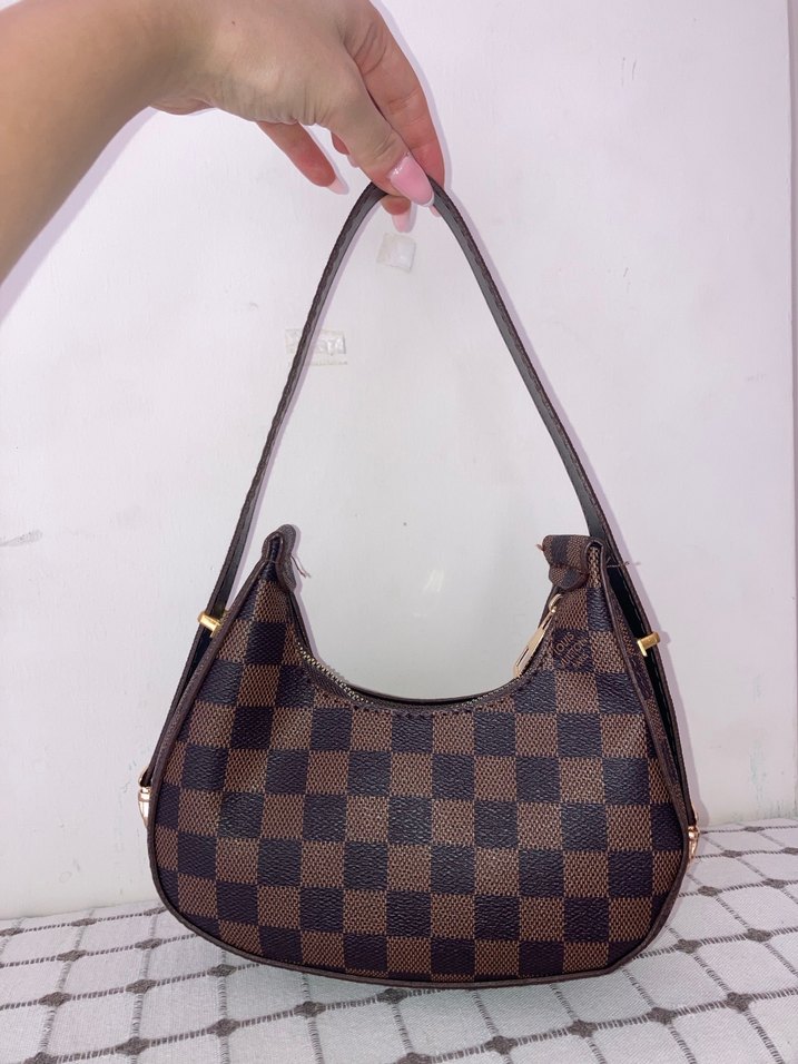 Kahverengi Kareli Deri Kadın Omuz Çantası - Görsel 4