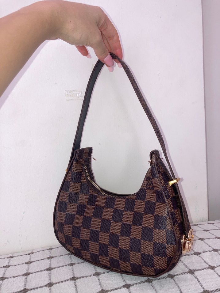 Kahverengi Kareli Deri Kadın Omuz Çantası - Görsel 3