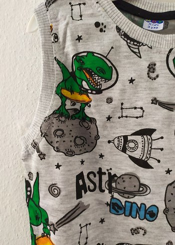 Diğer Gri Dinozor Baskılı Kolsuz Tişört
