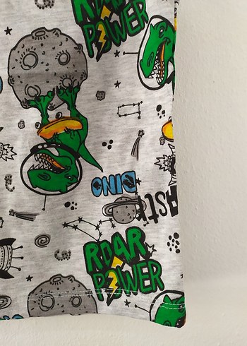 24-36 Ay Beden Gri Dinozor Baskılı Kolsuz Tişört