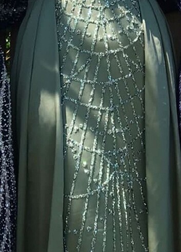 Haki taşlı abiye 