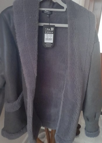 Gri  Kadın Midi Ceket Kürklü - Görsel 7