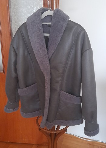 Gri  Kadın Midi Ceket Kürklü - Görsel 5