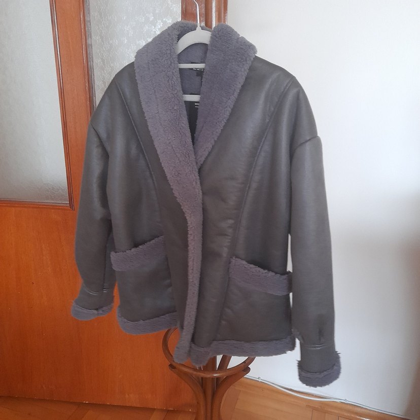 Gri  Kadın Midi Ceket Kürklü - Görsel 5