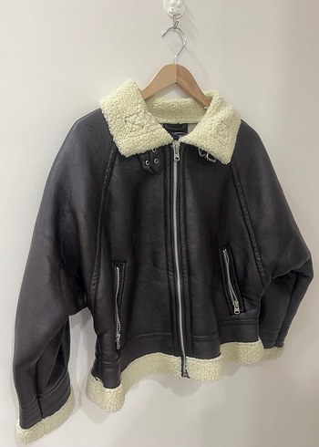 Pull and Bear Pull&Bear Kürk Detaylı Kahverengi Deri Kadın Ceket