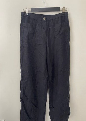38 Beden siyah Renk H&M Siyah Rahat Kesim Keten Kadın Pantolon