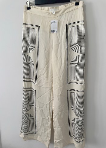 H&M Geometrik Desenli Ekru Bol Paca Pantolon