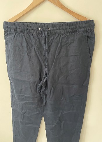 s Beden lacivert Renk H&M Kadın Lacivert Keten Bol Kesim Pantolon