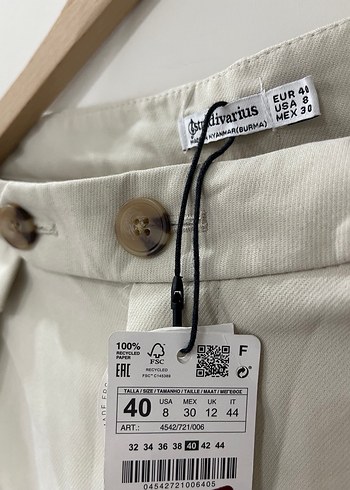 40 Beden Bej Kemerli Kadın Kumaş Pantolon