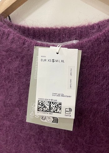s Beden H&M Kadın Mor Kısa Kollu Örgü Yün tiftik Kazak