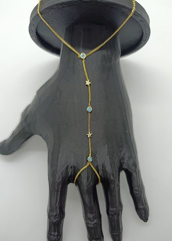 Turkuaz Taşlı Bohem Zincirli Kadın El Zinciri - Görsel 3