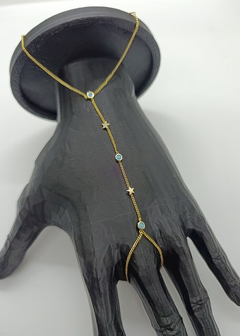 Turkuaz Taşlı Bohem Zincirli Kadın El Zinciri - Görsel 2