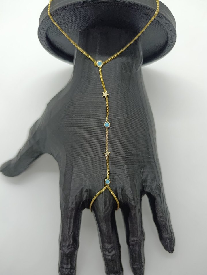 Turkuaz Taşlı Bohem Zincirli Kadın El Zinciri - Görsel 3