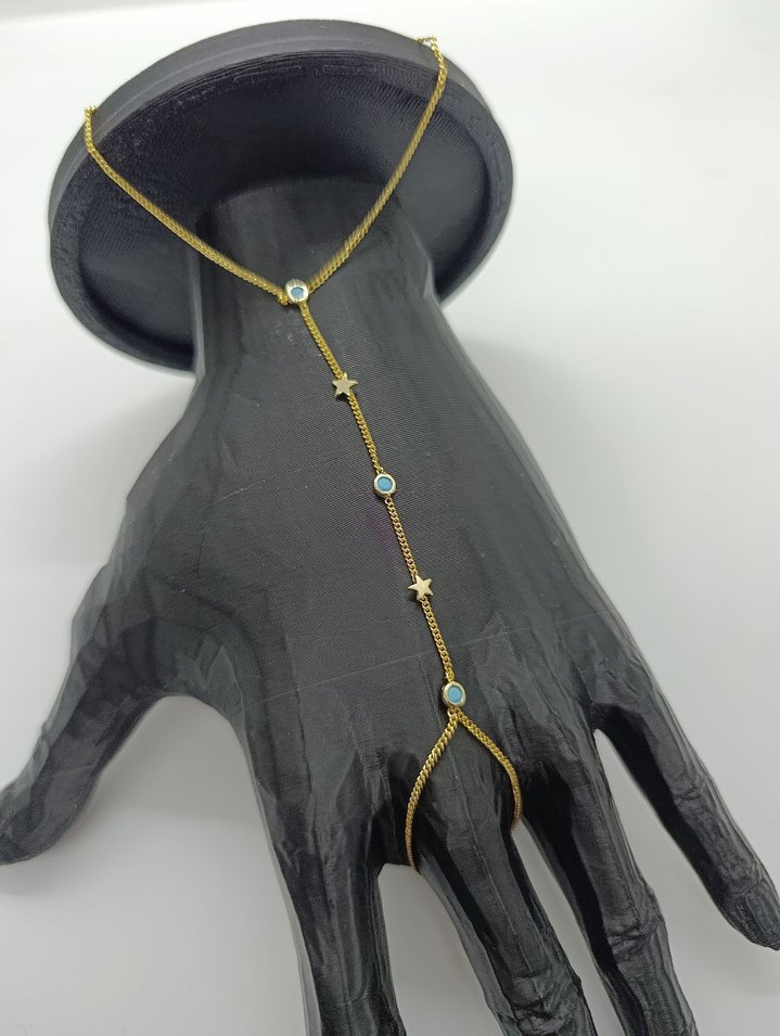 Turkuaz Taşlı Bohem Zincirli Kadın El Zinciri - Görsel 2