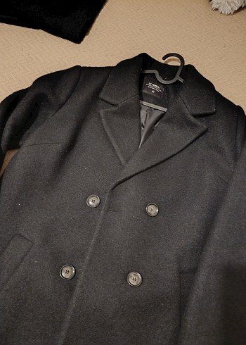 Siyah Çift Düğmeli Yün kaban - Görsel 4