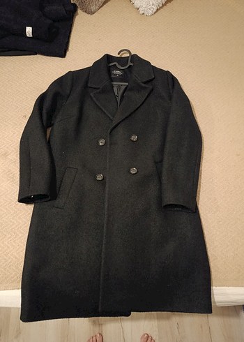 Siyah Çift Düğmeli Yün kaban - Görsel 5