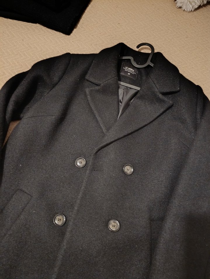 Siyah Çift Düğmeli Yün kaban - Görsel 4