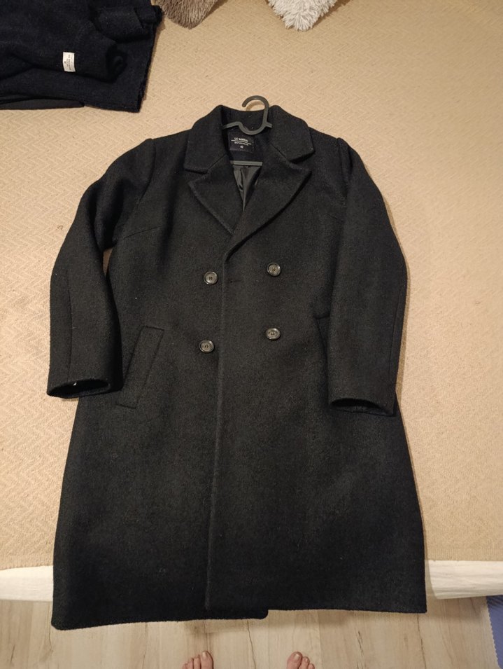 Siyah Çift Düğmeli Yün kaban - Görsel 5