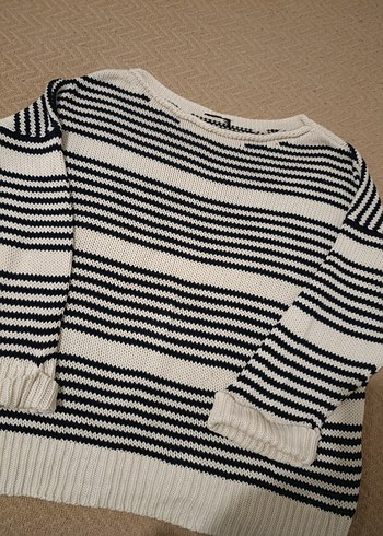 Kadın Çizgili Örgü Kazak - Görsel 3