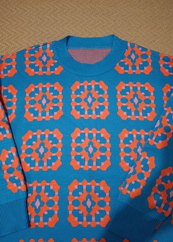 Çok Renkli Örgü Kadın Kazak - Görsel 2