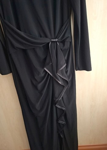 Uzun Siyah Drapeli Kadın Abiye Elbise - Görsel 2