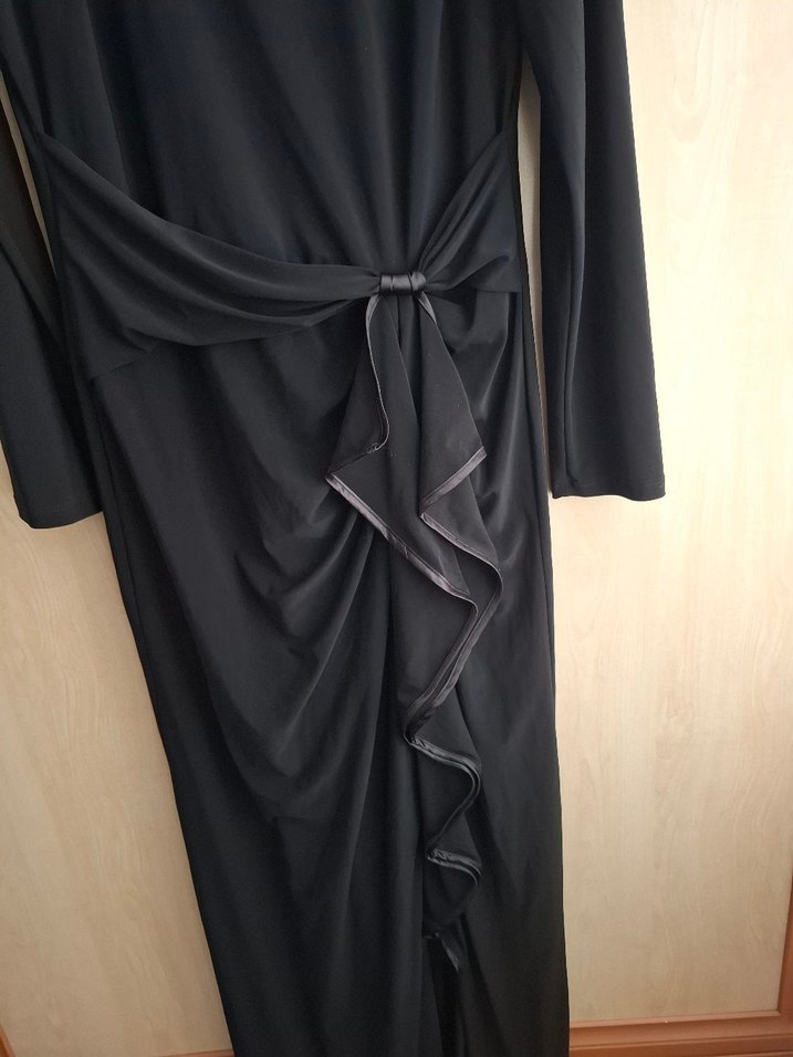 Uzun Siyah Drapeli Kadın Abiye Elbise - Görsel 2