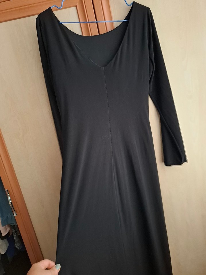 Uzun Siyah Drapeli Kadın Abiye Elbise - Görsel 4