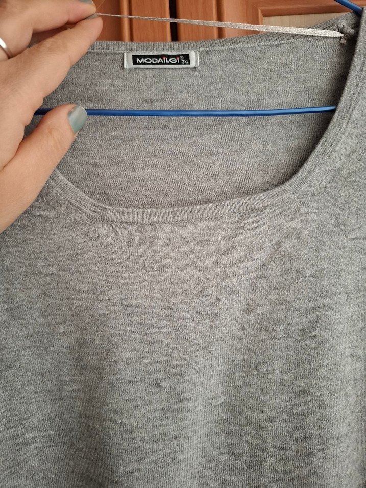 Gri Kadın Uzun Kollu Basic Triko - Görsel 2