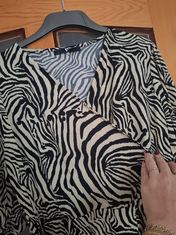 Zebra Desenli Kemerli Mini Elbise - Görsel 2