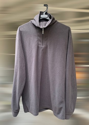 Gri - Siyah Yarım Fermuarlı Polar Sweatshirt - Görsel 4