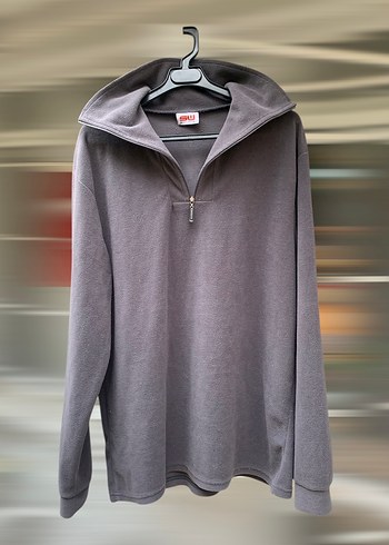 Gri - Siyah Yarım Fermuarlı Polar Sweatshirt - Görsel 5