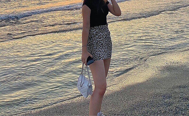 s Beden kahverengi Renk mango leoparlı etek