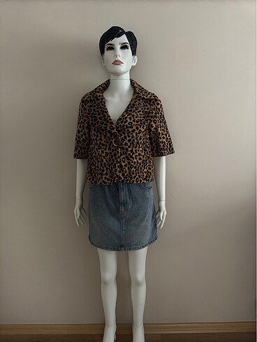 Mango leopar crop ceket