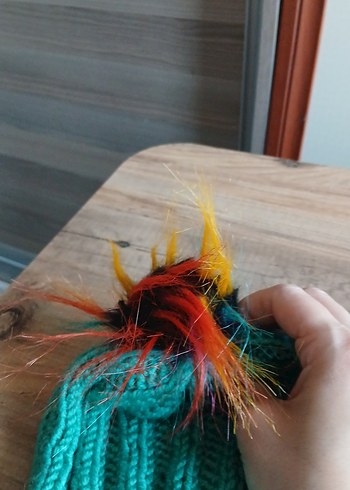 Turkuaz El Örgüsü Kadın Bere - Görsel 2