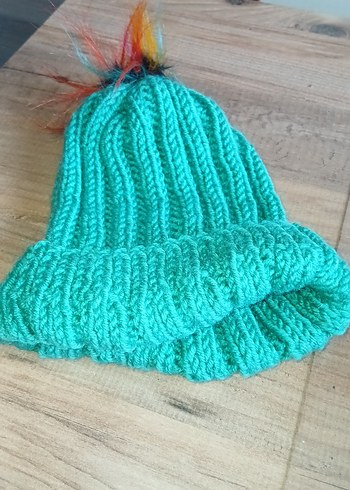 Turkuaz El Örgüsü Kadın Bere - Görsel 6