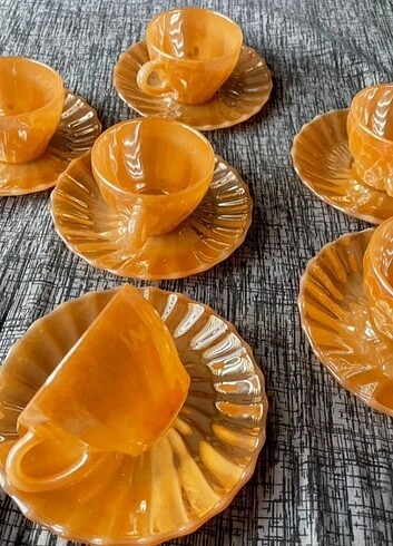 Sarı nostaji fincan takımı 6lı yeni 